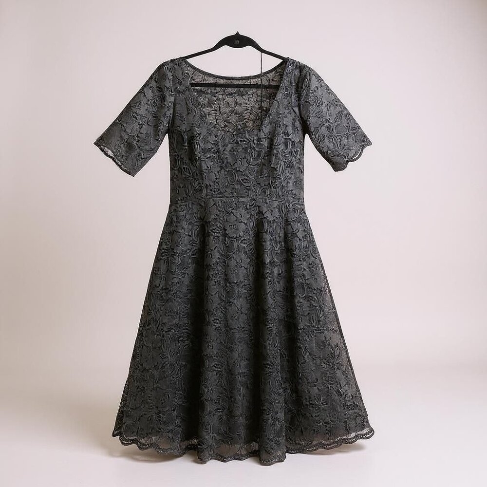 Fit and Flare Lace Dress Black Floral Short Sleeve 6 Goth Romantic